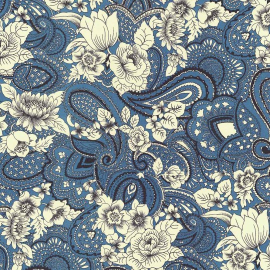 Blue Paisley Floral Print Italian Paper ~ Carta Varese Italy